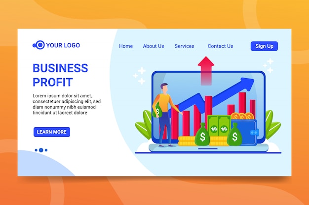 無料のビジネス利益。フラットビジネスランディングページテンプレート、webビジネス、テンプレートweb