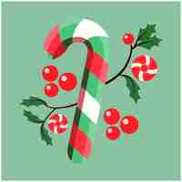 Vector free christmas candy cane and holly leaves flower berry colorfull vector illustration