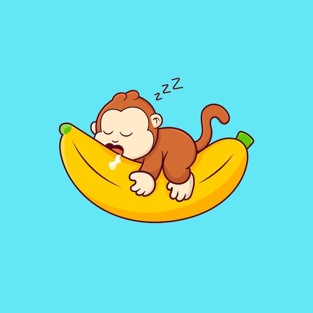 Vector free cute monkey vector sleeping on banana