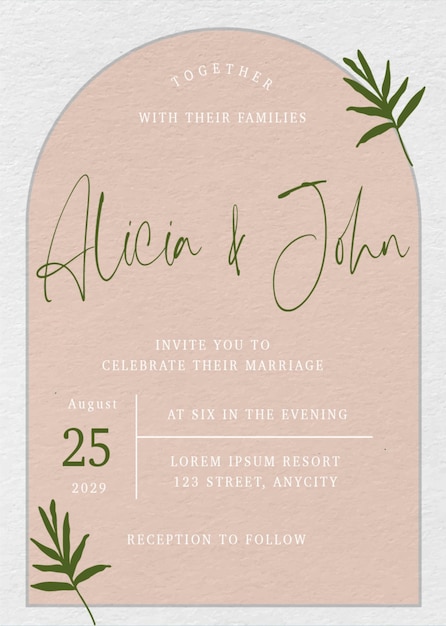 Vector free cute wedding invitation floral watercolor border minimalist tropical leaves