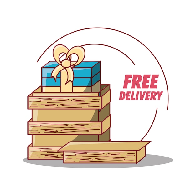 Free delivery design with gift box in wooden box