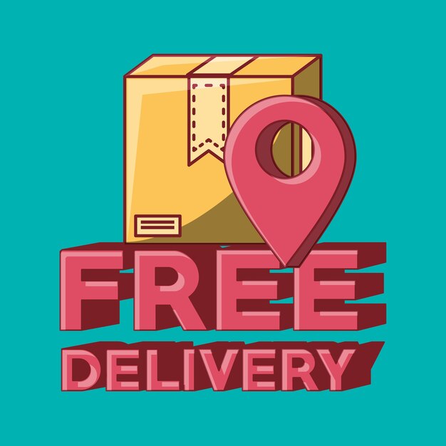 Vector free delivery design with location pin and carton box