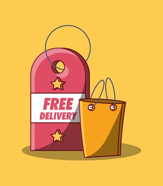 Vector free delivery design with shopping bag