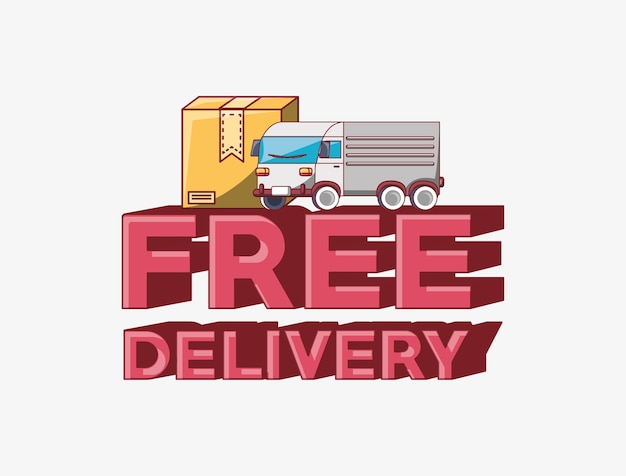 Vector free delivery emblem with cargo truck and box icon