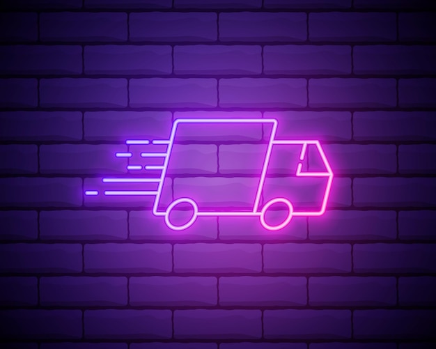 Free delivery neon icon Elements of cyber monday set Simple icon for websites web design mobile app info graphics isolated on brick wall