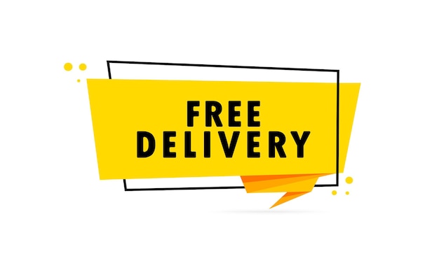 Free delivery. Origami style speech bubble banner. Poster with text Free delivery. Sticker design template. 