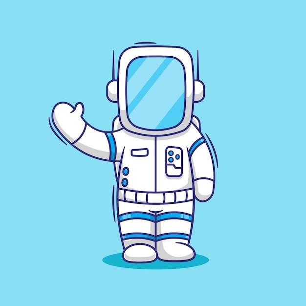 Free design waving astronaut cartoon vector illustration icon mascot logo futuristic technology character concept