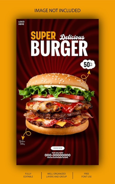 Free EPS vector Delicious burger and food menu instagram and facebook story template