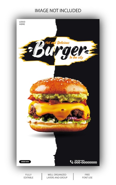 Vector free eps vector delicious burger and food menu instagram and facebook story template