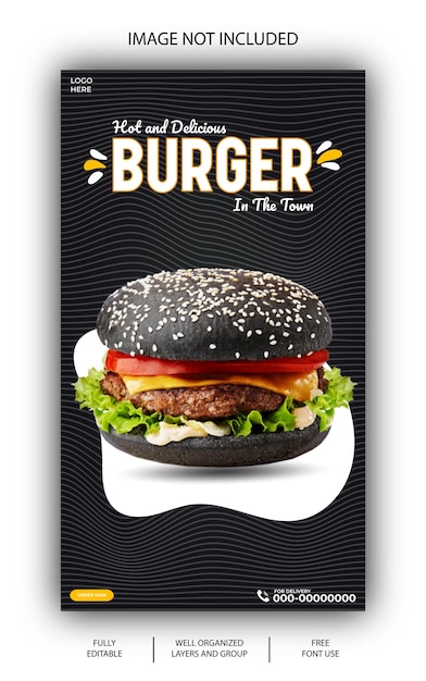 Vector free eps vector delicious burger and food menu instagram and facebook story template