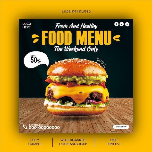 Free EPS vector social media food menu and restaurant banner post template