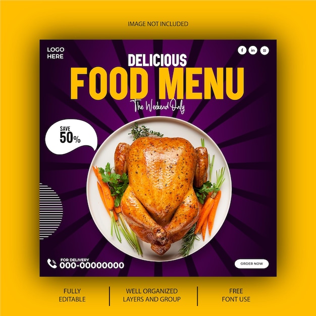 Free eps vector social media food menu and restaurant banner post template