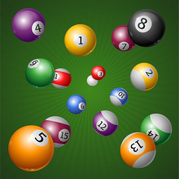 Free Falling Billiard Balls isolated on green