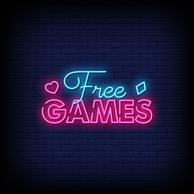 Vector free games neon signs style text vector