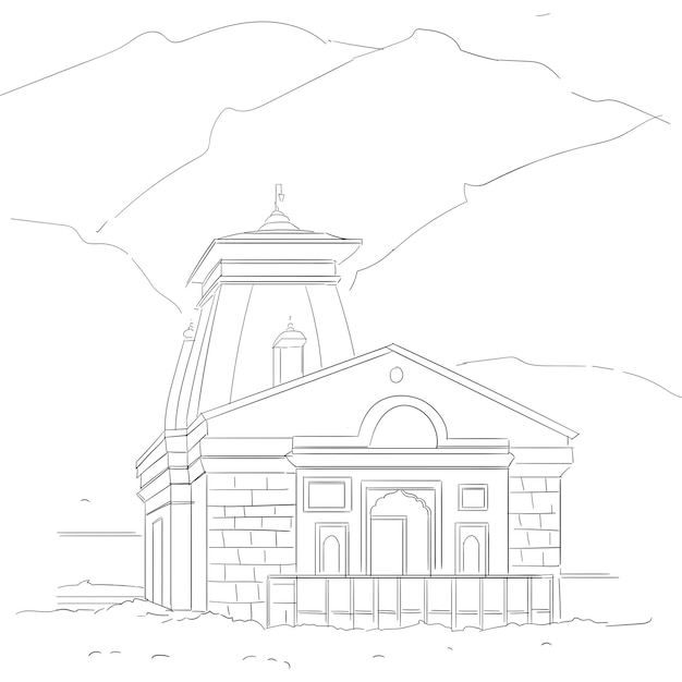 Свободно нарисованный вручную вектор храма Кедарнатх