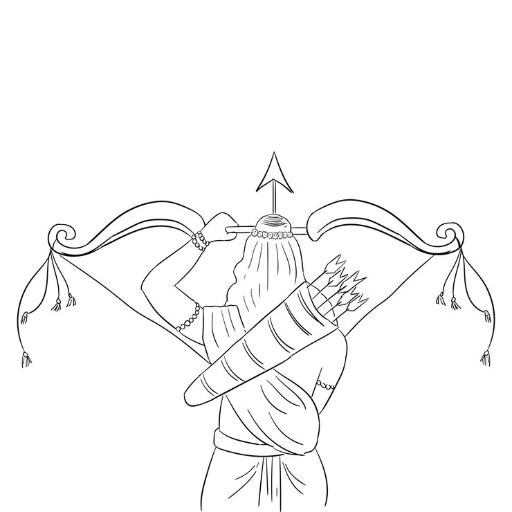 वेक्टर free hand drawn lord ram sketch with bow and arrow