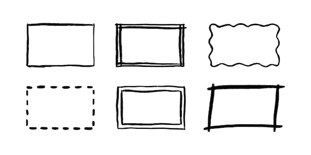 Vector free hand drawn rectangle frames set doodle rectangular shape scribble pencil square text box doodle highlighting design elements line border vector illustration isolated on white background