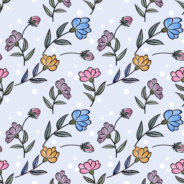 텍스처 브러시 원활한 패턴이 있는 무료 손 꽃 이 패턴은 패브릭 섬유 벽지에 사용할 수 있습니다.