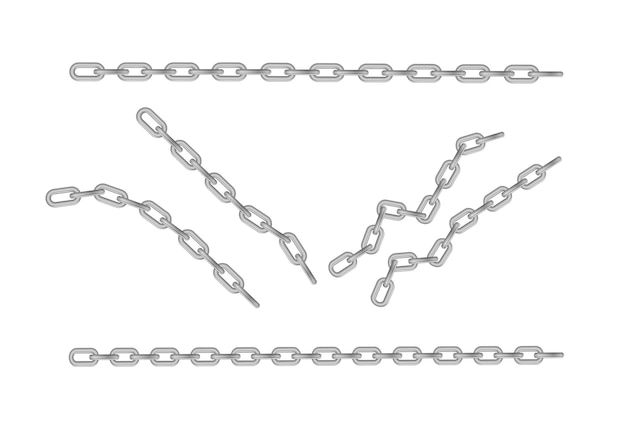 Vettore catena metallica libera con collegamenti cromati in acciaio intero o rotto collezione di catene metalliche senza cuciture colorate