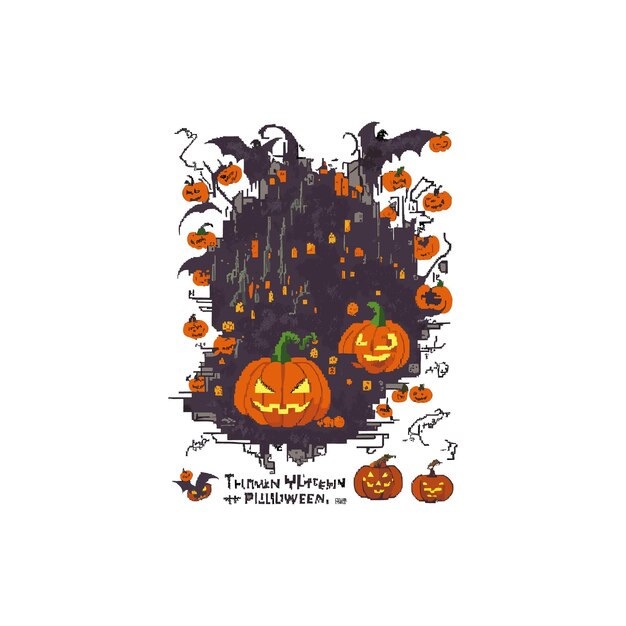 Free photo playful and retro inspired t shirt design by using pumpkin with Halloween elements