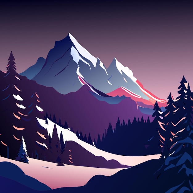 free photo snowy mountain landscape at winter nightfall with frost vector illustration