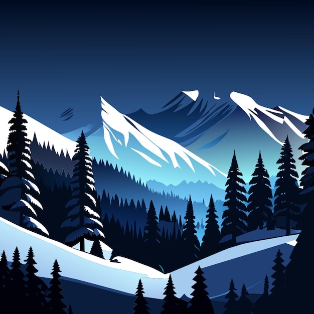 free photo snowy mountain landscape at winter nightfall with frost vector illustration