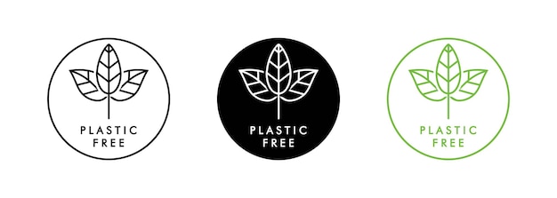 Icona di plastica gratuita - nessun vettore bha. senza plastica. icona 100% biodegradabile e compostabile. emblema al 100% senza plastica per il confezionamento di prodotti ecologici e biologici.