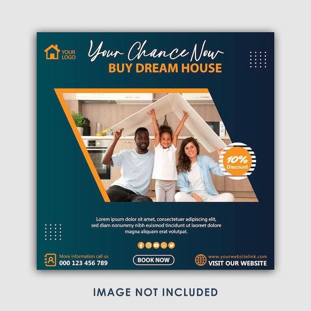 Free real estate house social media post or square banner template