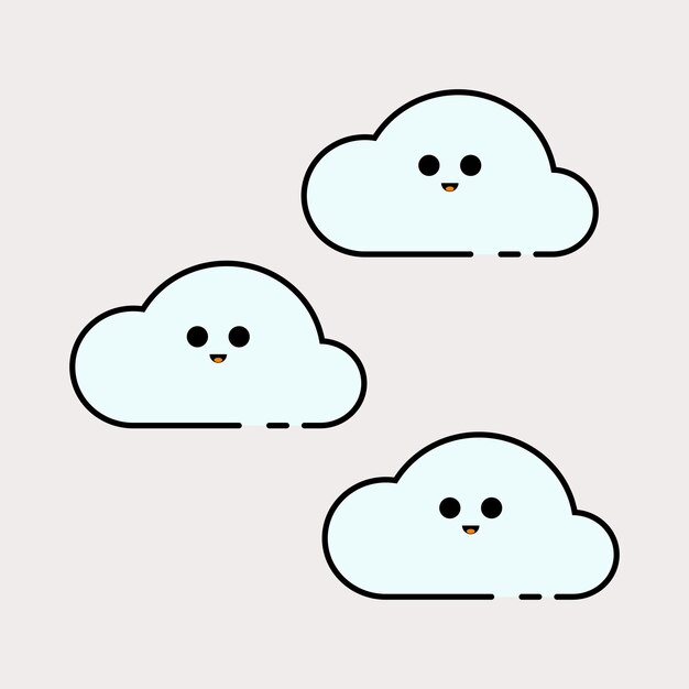 Free set cloud vector flat weather set with cute hand drawn collection illustration kawaii