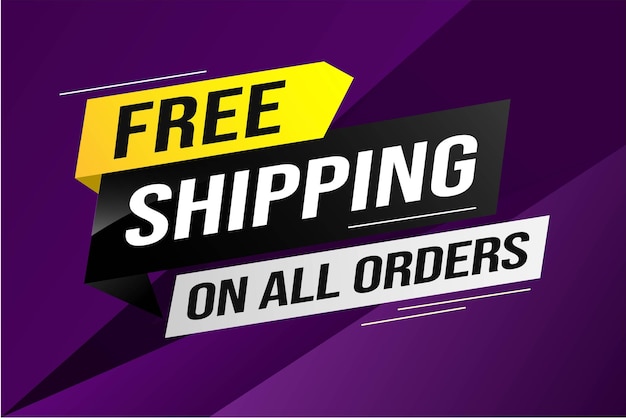 Free shipping all orders tag. Banner design template for marketing. Special offer promotion
