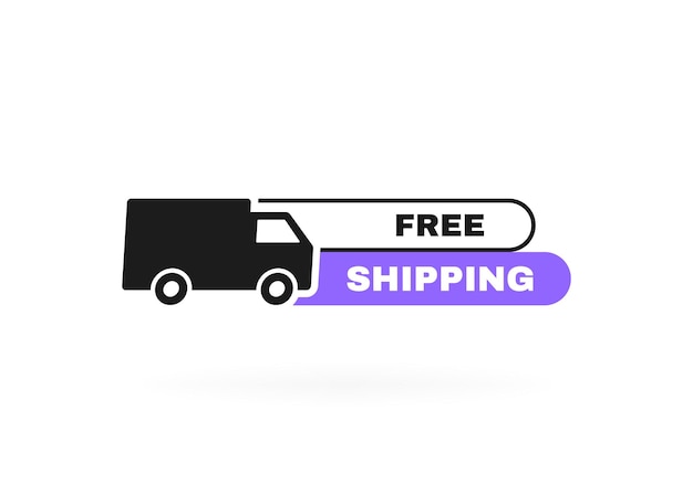 Free shipping badge with truck Banner template design for shipping delivery and moving company Modern vector illustration