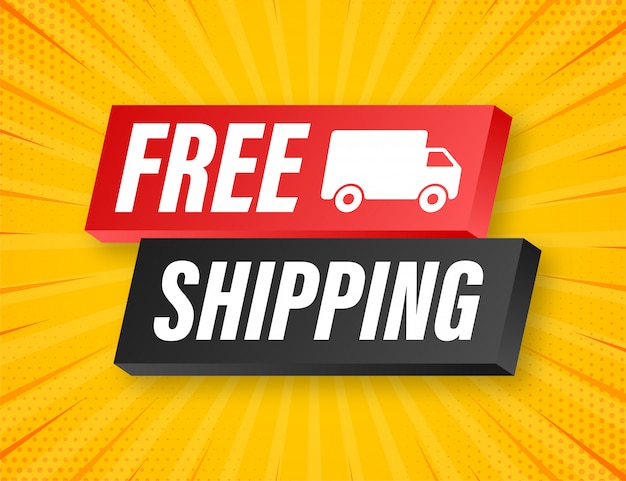 Vector free shipping. badge with truck.   illustrtaion.