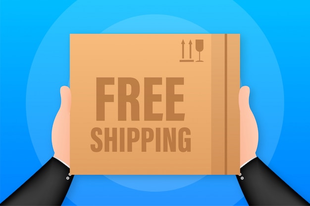 Free shipping cardboard box on white background. stock illustration.