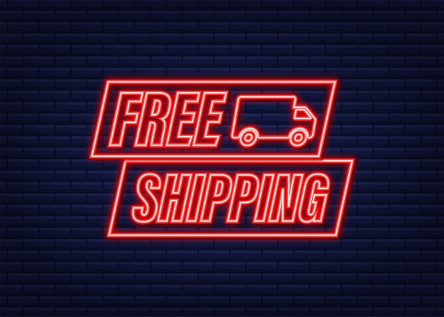 Vector free shipping. neon icon. badge with truck. vector stock illustrtaion.