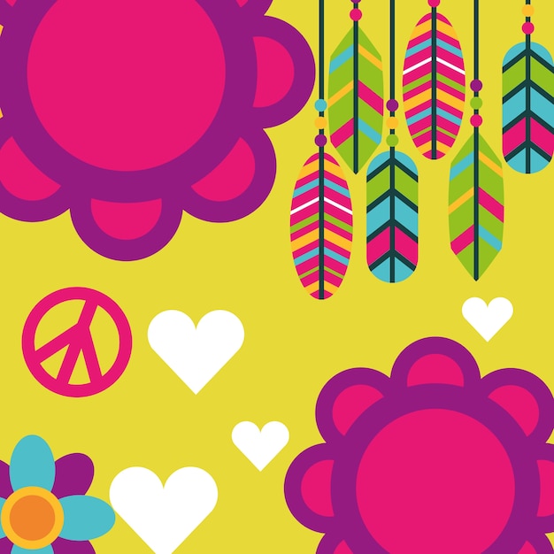 Vector free spirit flowers feathers love hearts boho retro