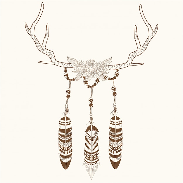 Vector free spirit horns flowers and feathers decorative
