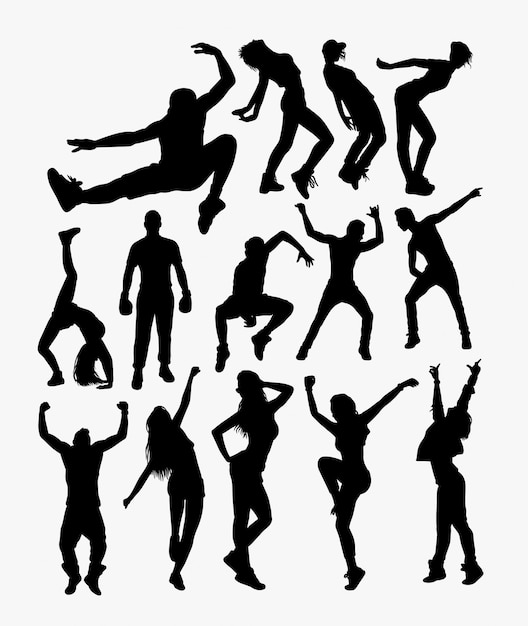 Vector free style people action silhouette.