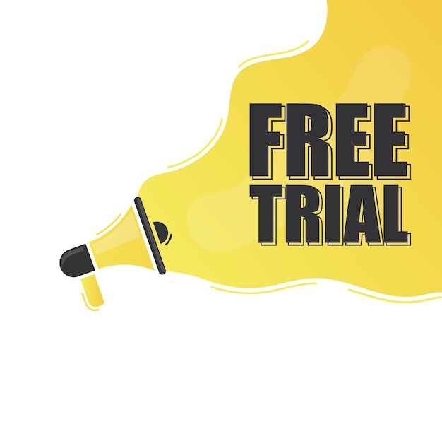 Free trial Megaphone alert message Special offer sign Advertising discounts symbol Announce promotion offer Message bubble Free trial text