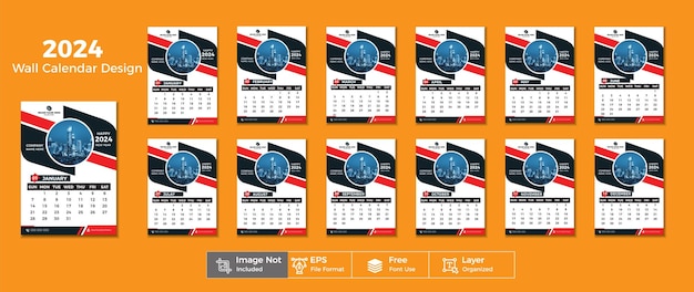 Free vector 2024 annual calendar for business stationery template