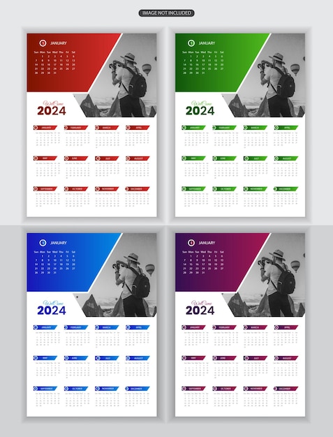 Vettore design vettoriale gratuito del modello di calendario del nuovo anno 2024