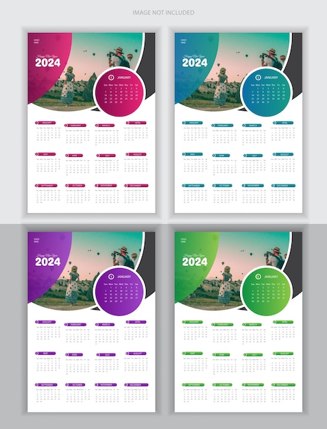 Vettore design vettoriale gratuito del modello di calendario del nuovo anno 2024