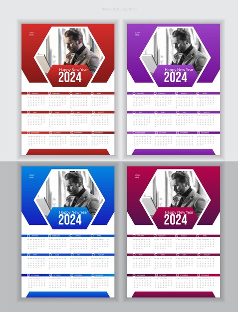 Vettore design vettoriale gratuito del modello di calendario del nuovo anno 2024