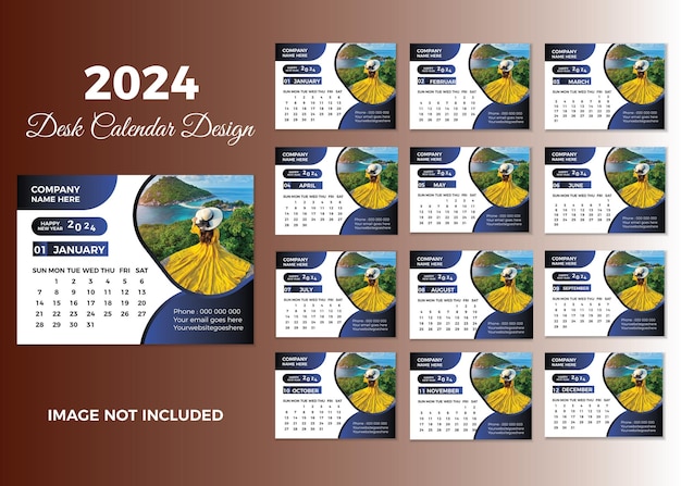 Free vector 2024 new year Modern Desk calendar template