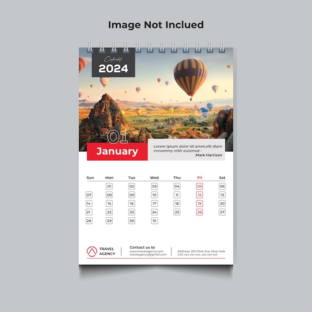 Free vector 2024 wall calendar design print template