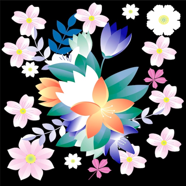 Vector free vector 2d gradient paper style flowers