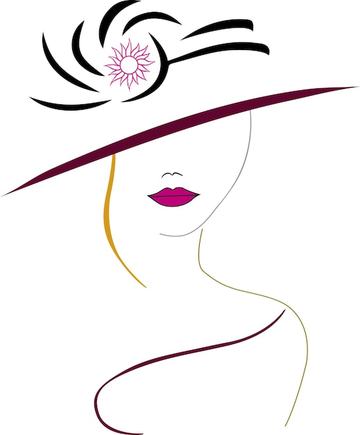 ベクトル 無料ベクトル抽象ラインアート 帽子のシルエット 美しい女性