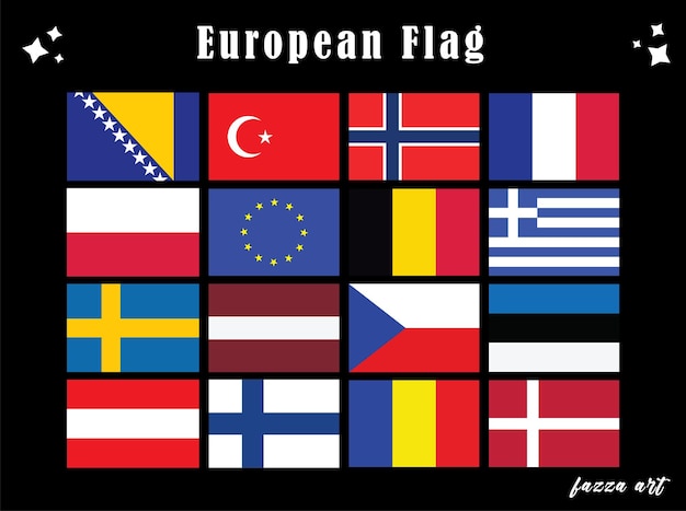 A comprehensive collection of European flag icons, representing all the countries within Europe in a clean and modern style.