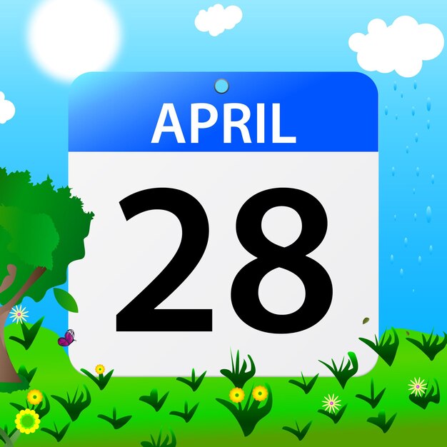 Vettore libero date di aprile su calendario vettoriale a disegno piatto