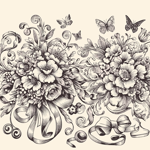 Vector free vector artistic vintage decorative sketch wedding floral background