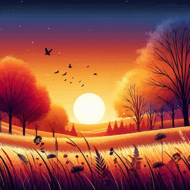 free vector autumn sunset